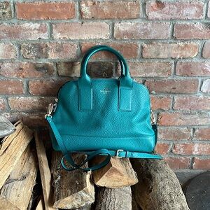 kate spade Teal Pebbled Leather Satchel with Crossbody Strap